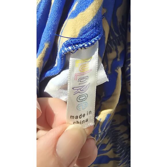 LuLaRoe Leggings Womens One Size Blue Tan Giraffes Print Soft Yoga Waist Stretch - Picture 7 of 7